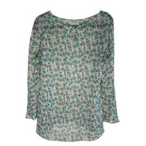 Indigo Soul sheer floral bell sleeve tunic blouse. Size Small.